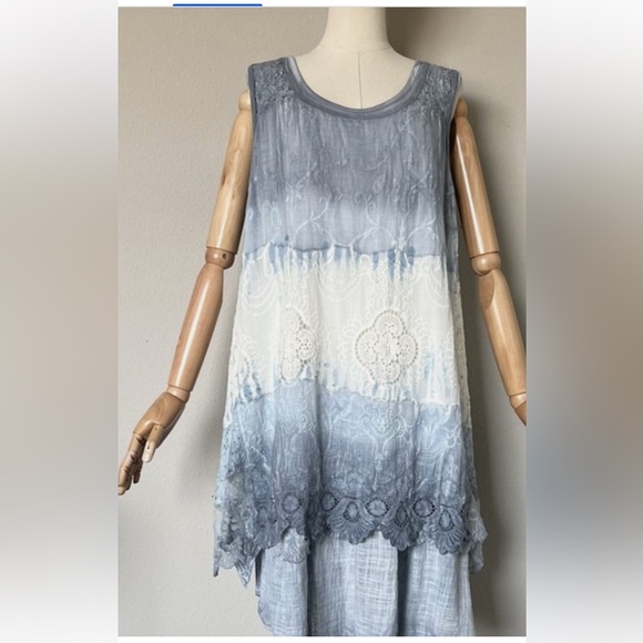 VASNA made in Italy Layered Eyelet Embroidered Tank Dress size 1X - Picture 2 of 9
